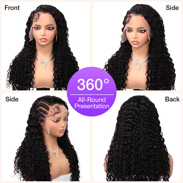 Side Braided Style Deep Wave Glueless Ear-to-ear 13x6 Frontal HD Lace Wig Human Hair Flexi-Fit Drawstring Cap