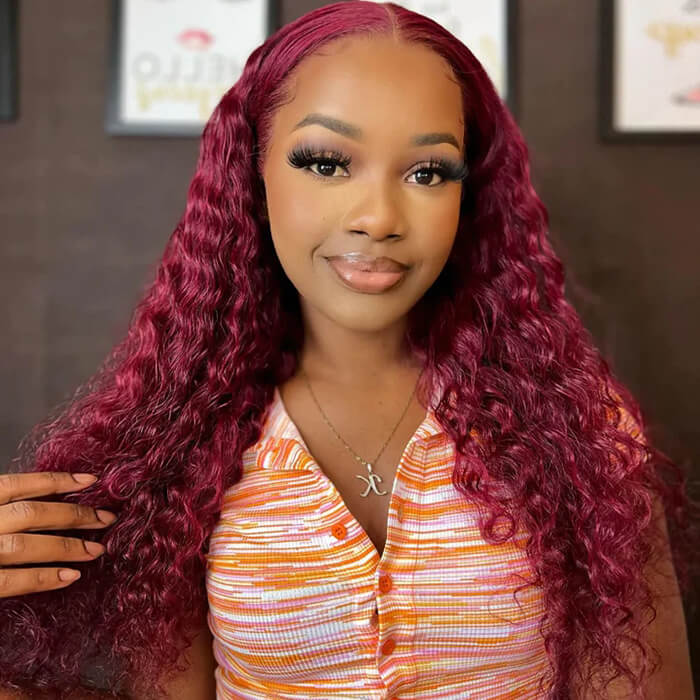 99J Burgundy Wig 13*6 Deep Wave HD Lace Frontal Wigs Pre  display picture 2
