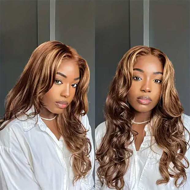 8x5 Glueless Lace Honey Blonde Body Wave Wig With Bleached Knots Put and Go Wig