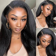 Kinky Straight Glueless 8x5 Closure Lace Wig 4C Kinky Edges 100% Human Hair Wigs Pre-cut Pre-bleached