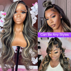 M1B/27 Balayage Highlight 13x6 Glueless HD Lace Front Wig Body Wave Straight Pre Plucked Colored Human Hair Wigs