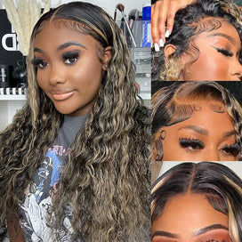 M1B/27 Balayage Highlight 13x6 Glueless HD Lace Front Wig Body Wave Straight Pre Plucked Colored Human Hair Wigs