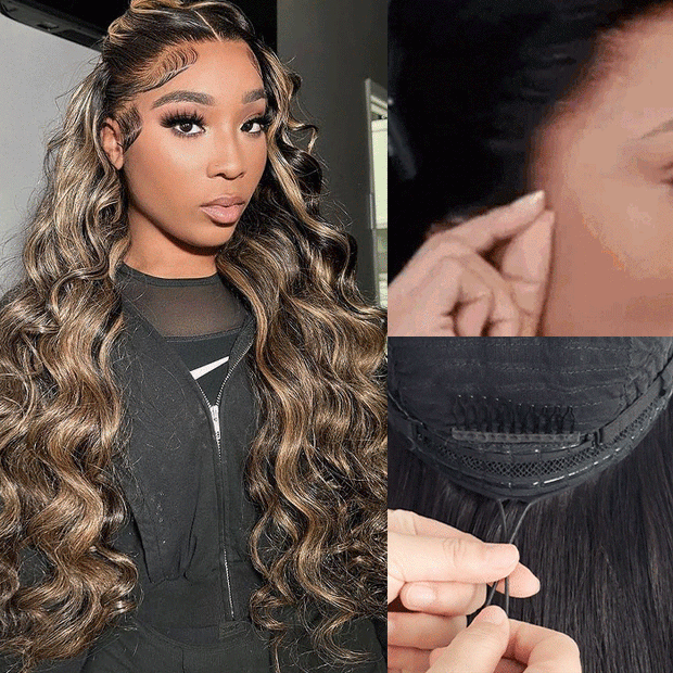 M1B/27 Highlight Body Wave Drawstring 13x6 Full Lace Frontal Human Hair Wigs