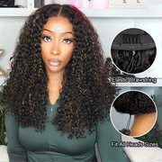 Blonde Highlight Curly Glueless HD Lace Wig Human Hair Pre-Cut Lace Pre-Plucked Pre-Bleached