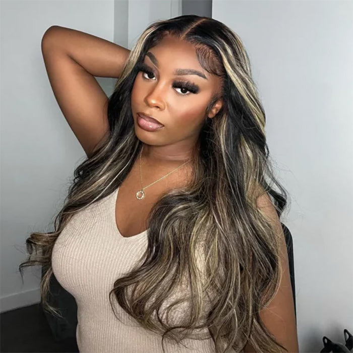 Balayage 1B/27 Highlight Body Wave Glueless Pre-Cut 8x5 HD Lace Closure Human Hair Wigs 220% Density