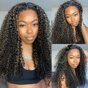 Glueless 4C Edges Blonde Highlight Curly 13x4 HD Lace Front Wig 100% Human Hair Pre Plucked Natural Hairline