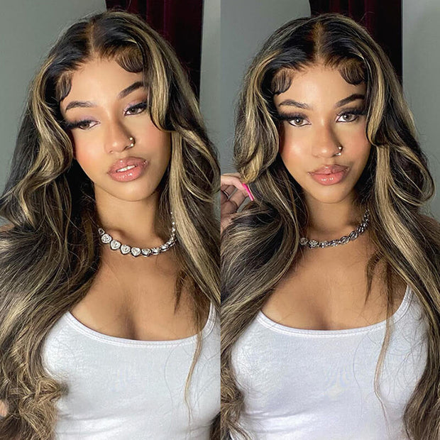Blonde Highlight HD Lace Closure Wigs #FF1B/27 Color Glueless Ready & Go Wig