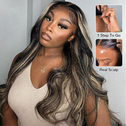 M1B/27 Highlight Body Wave Drawstring 13x6 Full Lace Frontal Human Hair Wigs