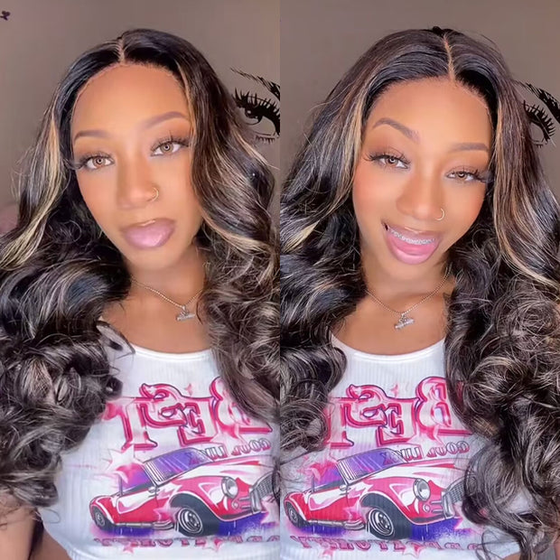 Blonde Mix Black Glueless Highlight Wig 13x4 Pre Cut HD Lace Frontal Ready To Wear Wig