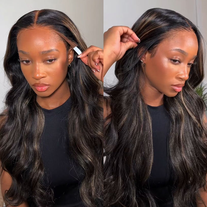 Highlight 13x6 Full Transparent Lace Front Wigs Body Wave Glueless Real to Wear Wig