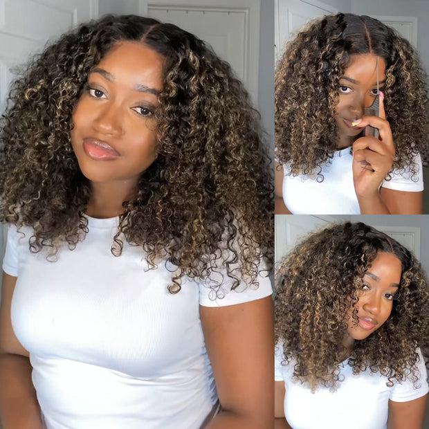Blonde Highlight Curly Lace Wig 220% Density 13x4 Ear To Ear Lace Frontal Put on and Go Glueless Wig