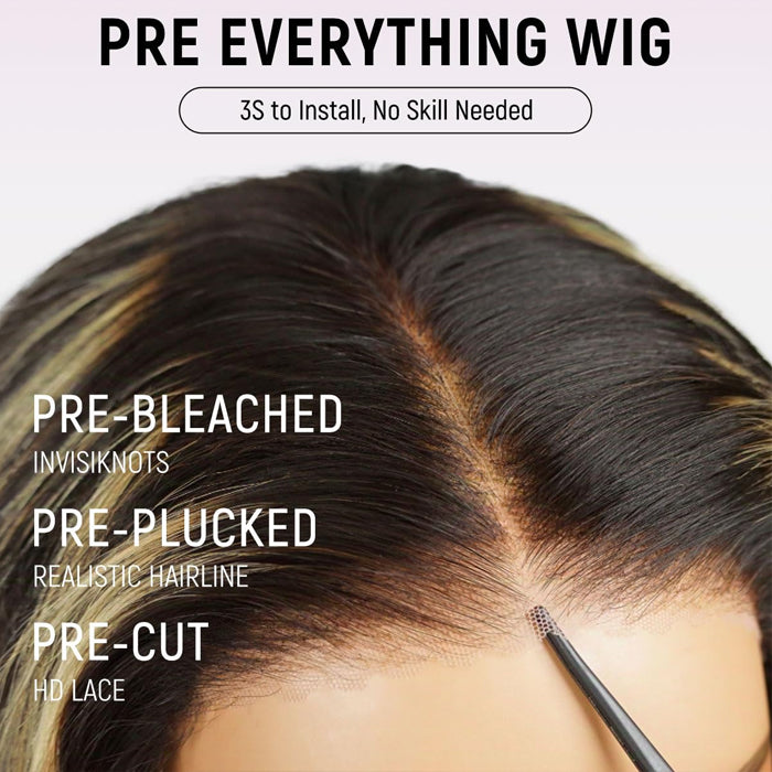 #1B/27 Blonde Highlight Body Wave 8x5 HD Glueless Lace Wig 100% Human Hair Pre Plucked  Natural Hairline 10A Quality