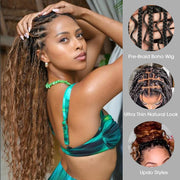 #T1B/30 Ombre Color Boho Braided Wigs Pull Go Drawstring 13x6 HD Lace Frontal Human Hair Wigs