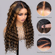1B/30 Balayage Highlight Deep Wave Drawstring 13X6 Full HD Lace Frontal Human Hair Wigs