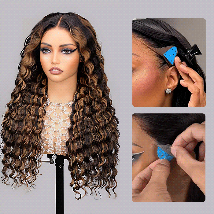 1B/30 Balayage Highlight Deep Wave Drawstring 13X6 Full HD Lace Frontal Human Hair Wigs