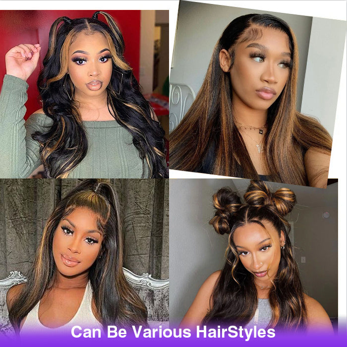 Highlight 1B/30 Human Hair Wigs Straight 13x4 Lace Front Wig  display picture 1
