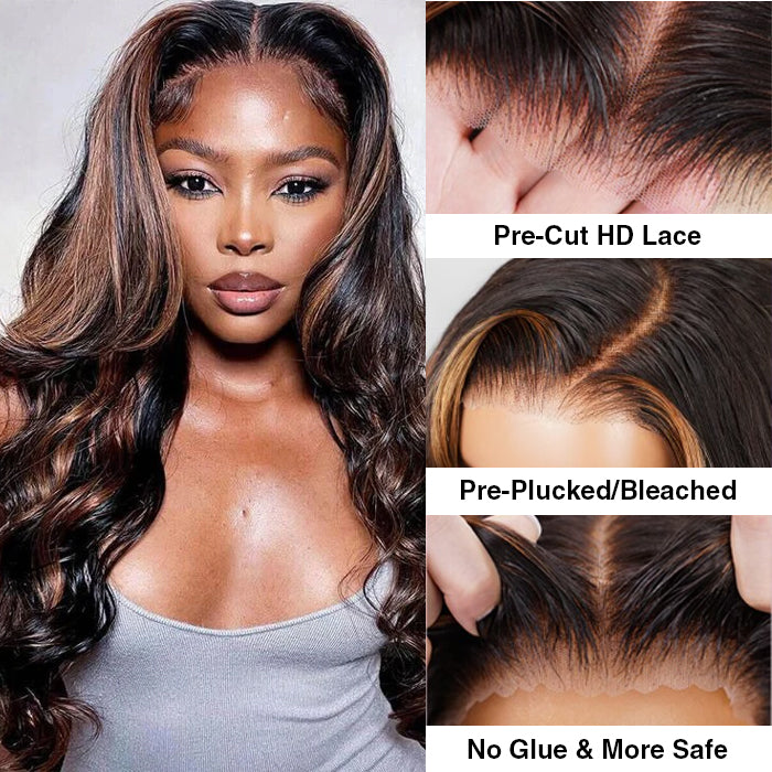 P1b/30 Balayage Highlight Body Wave Wig 13x6 Transparent Lace Front Human Hair Wigs