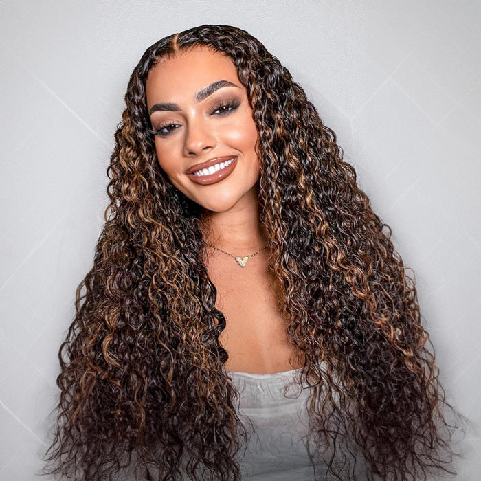 Balayage Highlights Transparent HD Lace Front Wigs Water Wave Human Hair Wigs For Women Pre Plucked