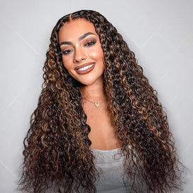 Balayage Highlights Transparent HD Lace Front Wigs Water Wave Human Hair Wigs For Women Pre Plucked