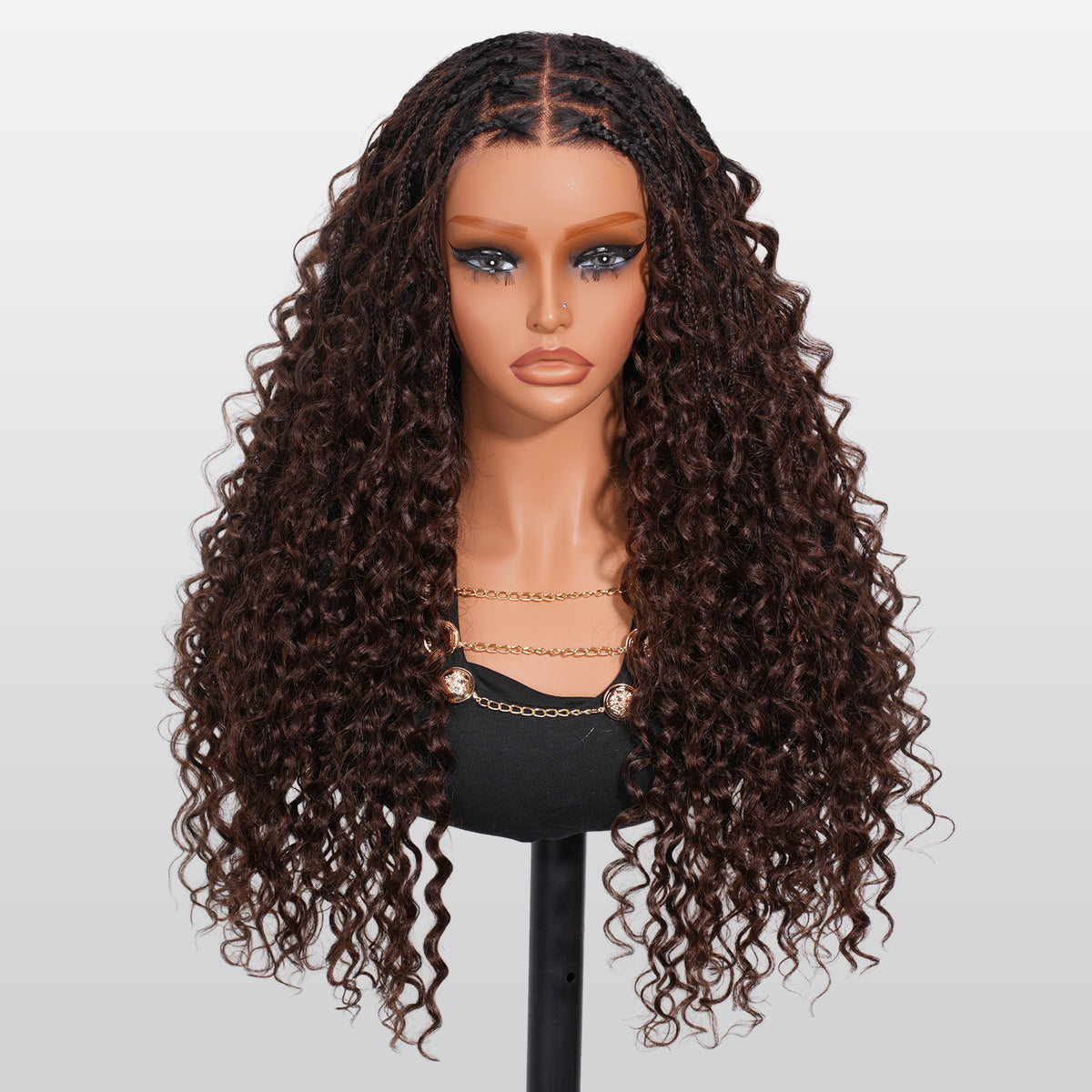 Boho Braided Water Wave Wigs T1B/4 Ombre Brown Color Drawstring 13x6 Frontal HD Lace with Braided Human Hair Wig Pre-Cut Lace Glueless Wigs