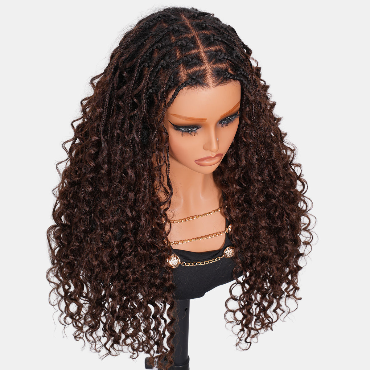Boho Braided Water Wave Wigs T1B/4 Ombre Brown Color Drawstring 13x6 Frontal HD Lace with Braided Human Hair Wig Pre-Cut Lace Glueless Wigs