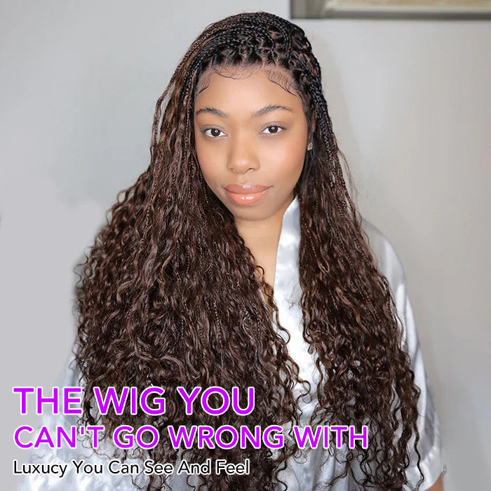 Knotless Boho Braided Human Hair Wigs Water Wave Glueless 13x6 HD Lace Frontal Boho Braided Wigs for Black Women