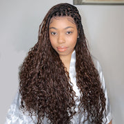 Boho Braided Wigs Pull Go Drawstring 13x6 HD Lace Frontal Human Hair Wigs Brown Color with Black Root