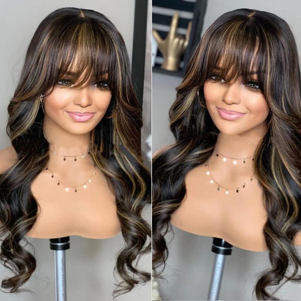 Body Wave Wig With Bangs Brazilian Remy Human Hair Wigs For Women Pre Cut Lace