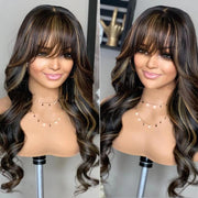 Body Wave Wig With Bangs Brazilian Remy Human Hair Wigs For Women Pre Cut Lace