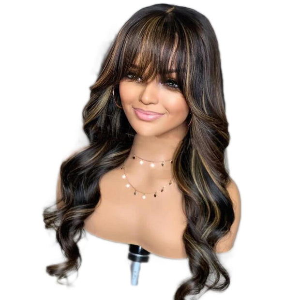 Body Wave Wig With Bangs Brazilian Remy Human Hair Wigs For Women Pre Cut Lace