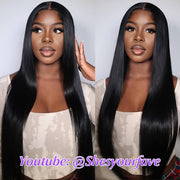 Hermosa Pre Bleached Knots Silky Straight Human Hair Wig Invisible HD Lace Front Wig