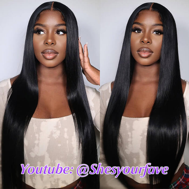 Hermosa Pre Bleached Knots Silky Straight Human Hair Wig Invisible HD Lace Front Wig
