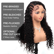 Side Braided Style Deep Wave Glueless Ear-to-ear 13x6 Frontal HD Lace Wig Human Hair Flexi-Fit Drawstring Cap