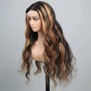 1B/30 Ombre Highlight Balayage Body Wave Wig Glueless 13x4 HD Lace Frontal Wigs Pre Plucked