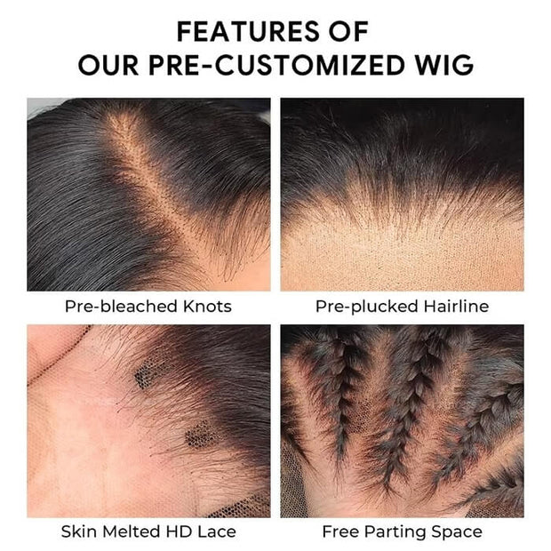 Hermosa Pre Bleached Knots Silky Straight Human Hair Wig Invisible HD Lace Front Wig
