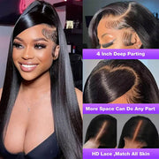 Pre Bleached 13x4 Lace Frontal Straight Wig Super Secure Put On and Go Glueless Wig Human Hair