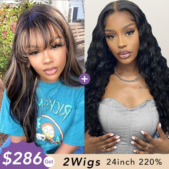 [2Wigs 220%] #1b/27 Highlight Body Wave + Deep Wave Pre-Everything Ready Go Glueless Wig