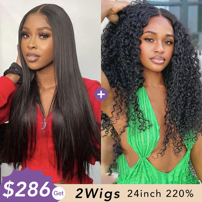 [2Wigs 220%] Jerry Curly & Silky Straight Effortless 3S Install Pre Bleached & Plucked Glueless Wig