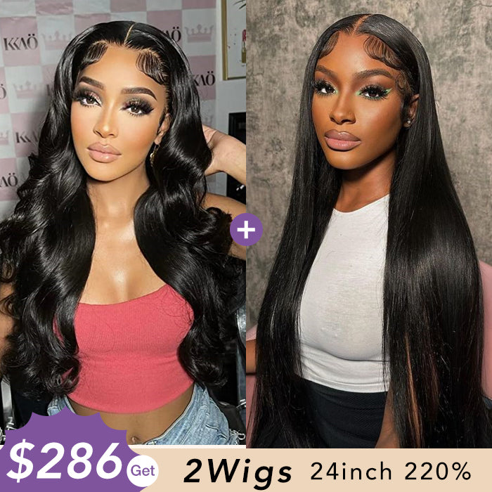 [2Wigs 220%] Body Wave & Silky Straight Super Secure 8x5 Pre-Cut HD Lace Glueless Wig