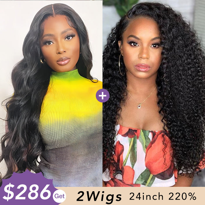 [2Wigs 220%] Body Wave & Jerry Curly 24 Inch Versatile 8x5 Pre Cut HD Lace Glueless Wig