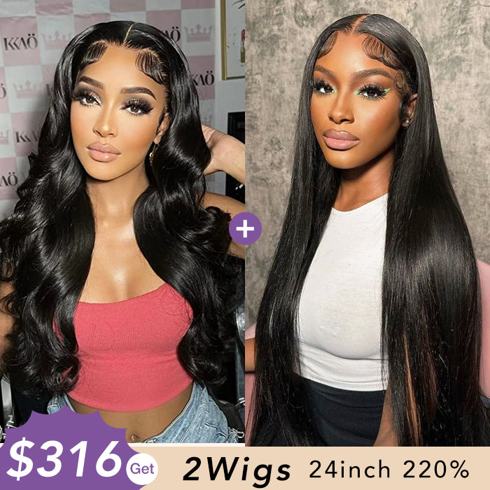 [2Wigs 220%] Body Wave & Silky Straight Super Secure 8x5 Pre-Cut HD Lace Glueless Wig