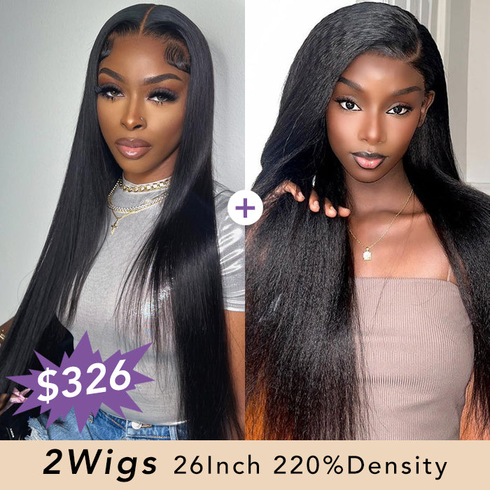 [2Wigs 26inch] Straight & Kinky Straight 8x5 Zig Zag Pre Cut HD Lace Ready to Go Glueless Wigs
