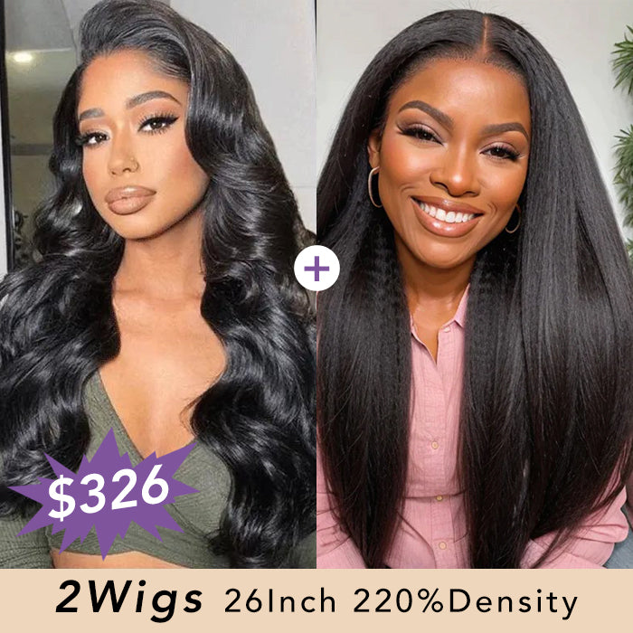 [2Wigs 26inch] Body Wave & Kinky Straight 3S Install 8x5 Closure HD Lace Glueless Wig