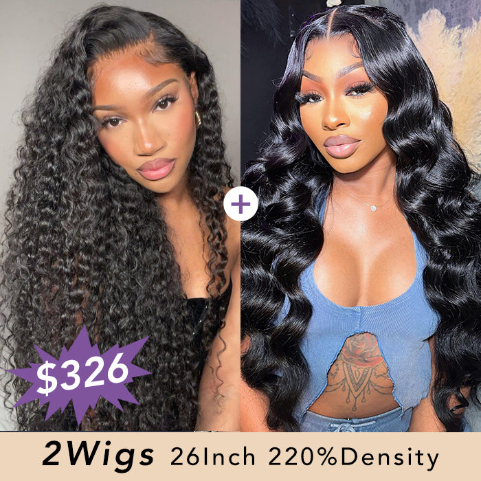 [2Wigs 26inch] Deep Wave & 3D Body Wave Beginner Friendly Glueless Ready To Go Wigs