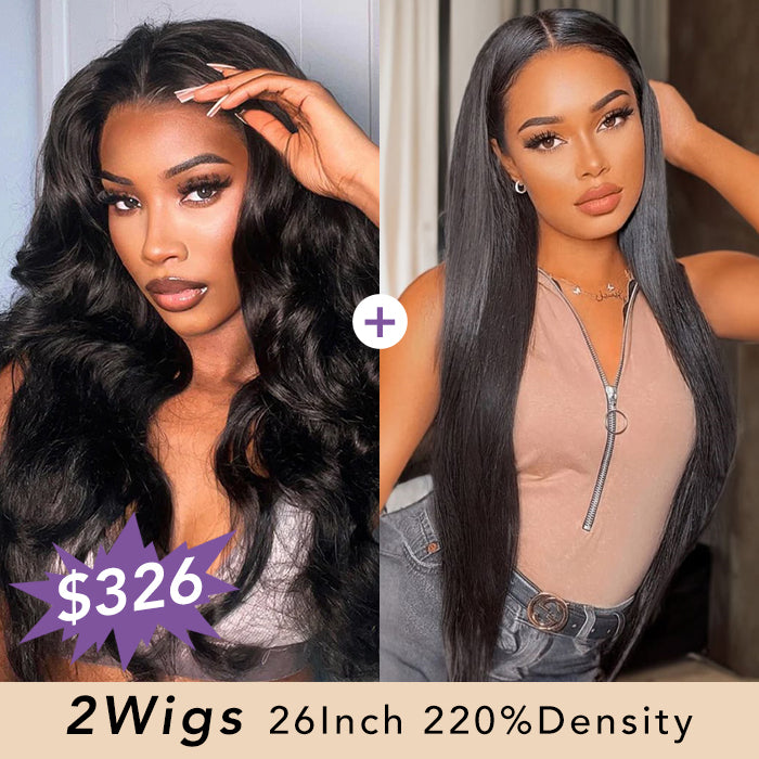 [2Wigs 26inch] Body Wave & Silky Straight 8x5 HD Lace Pre Plucked & Bleached Ready to Go Wigs