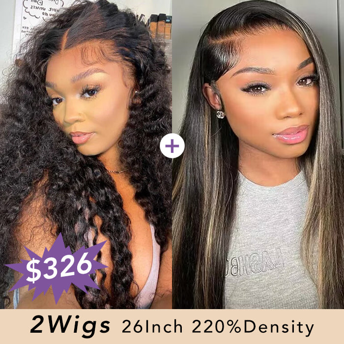 [2Wigs 26inch] Pre-Everything Deep Wave + Straight #1b/27 Highlight Glueless Wig
