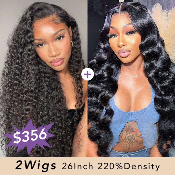 [2Wigs 26inch] Deep Wave & 3D Body Wave Beginner Friendly Glueless Ready To Go Wigs