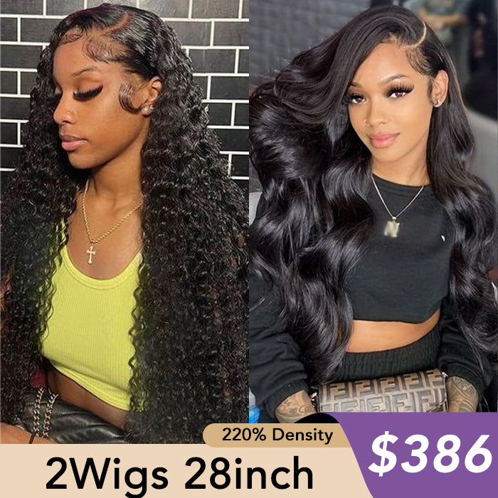 [2Wigs 28inch]  Left C Part Deep Wave & Body Wave Pre Everything Ready to Go Glueless Wigs