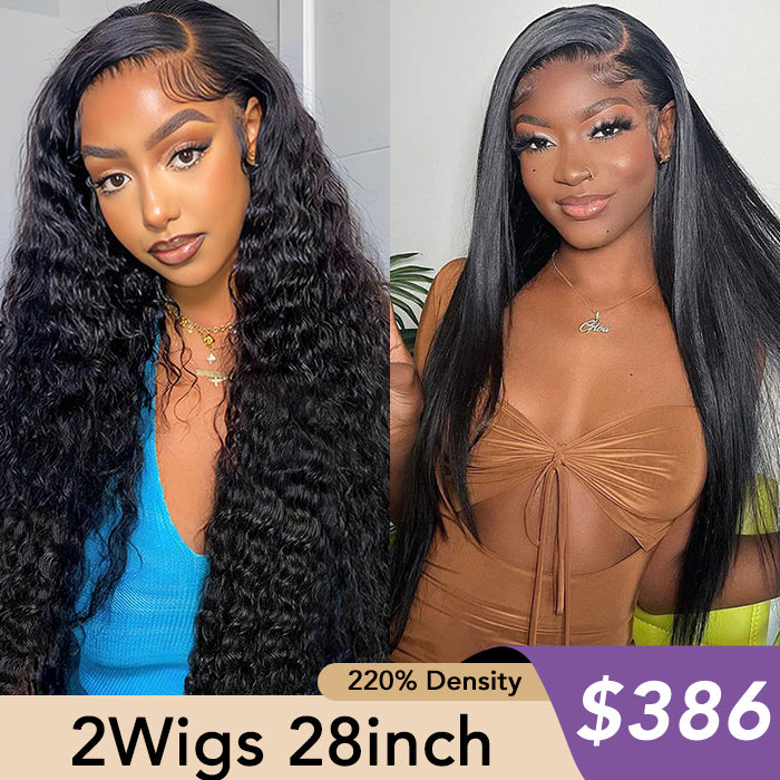 [2Wigs 28inch]  Left C Part Water Wave & Silky Straight 3S Quick Install Ready to Go Wigs