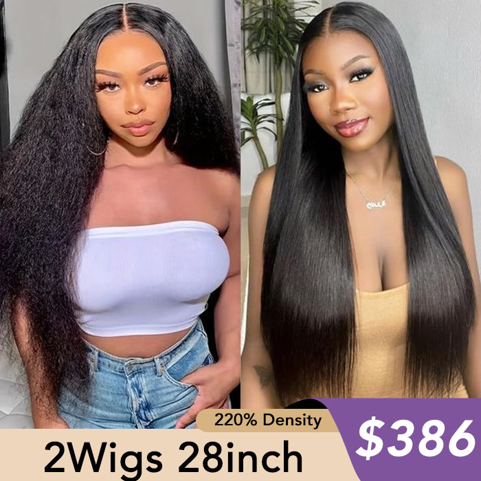 [2Wigs 28inch]  3S Install Glueless Wig 8x5 Closure HD Lace Pre Plucked & Bleached Ready to Go Wig